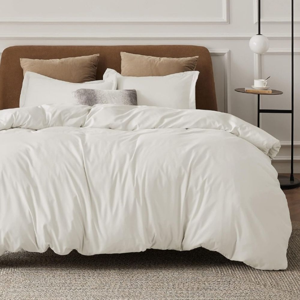 Duvet Cover Set Bedsure Solid Ivory - Queen Size